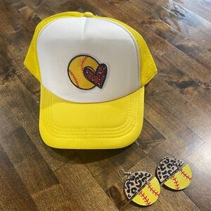 Softball Heart Trucker Hat with Earrings